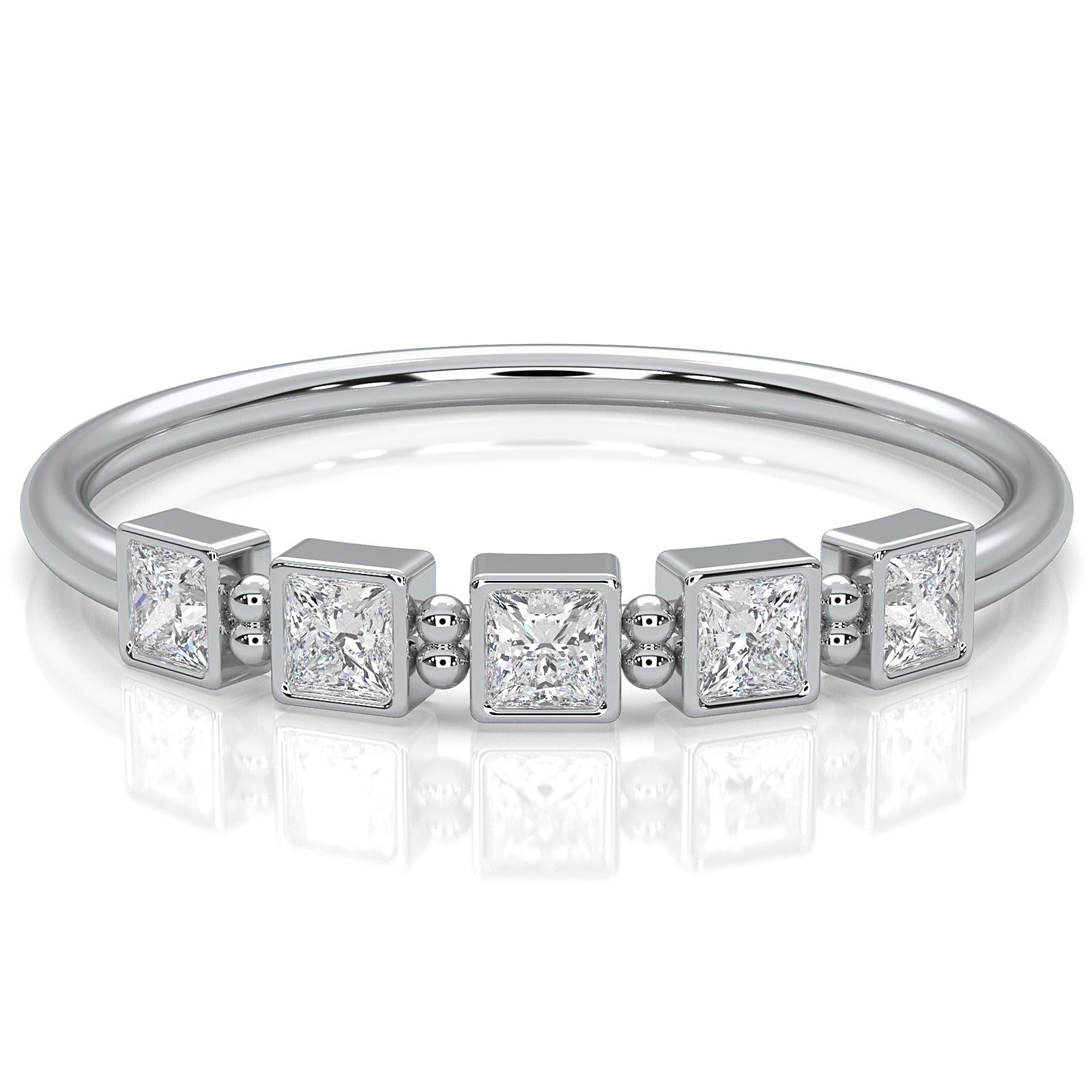 5 Stone Bezel Set Cluster Princess Lab Diamond Fashion Ring 0.23ctw.